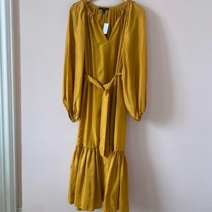 Banana Republic Women Tie Ruffle Ankle Length Long Sleeve Maxi Dress Size S